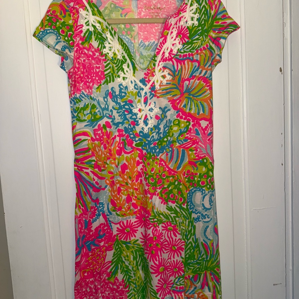 Lilly Pulitzer Pink and Green V-Neck Brewster Sundress